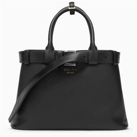 Prada Borsa Buckle media nera in pelle con cintura 